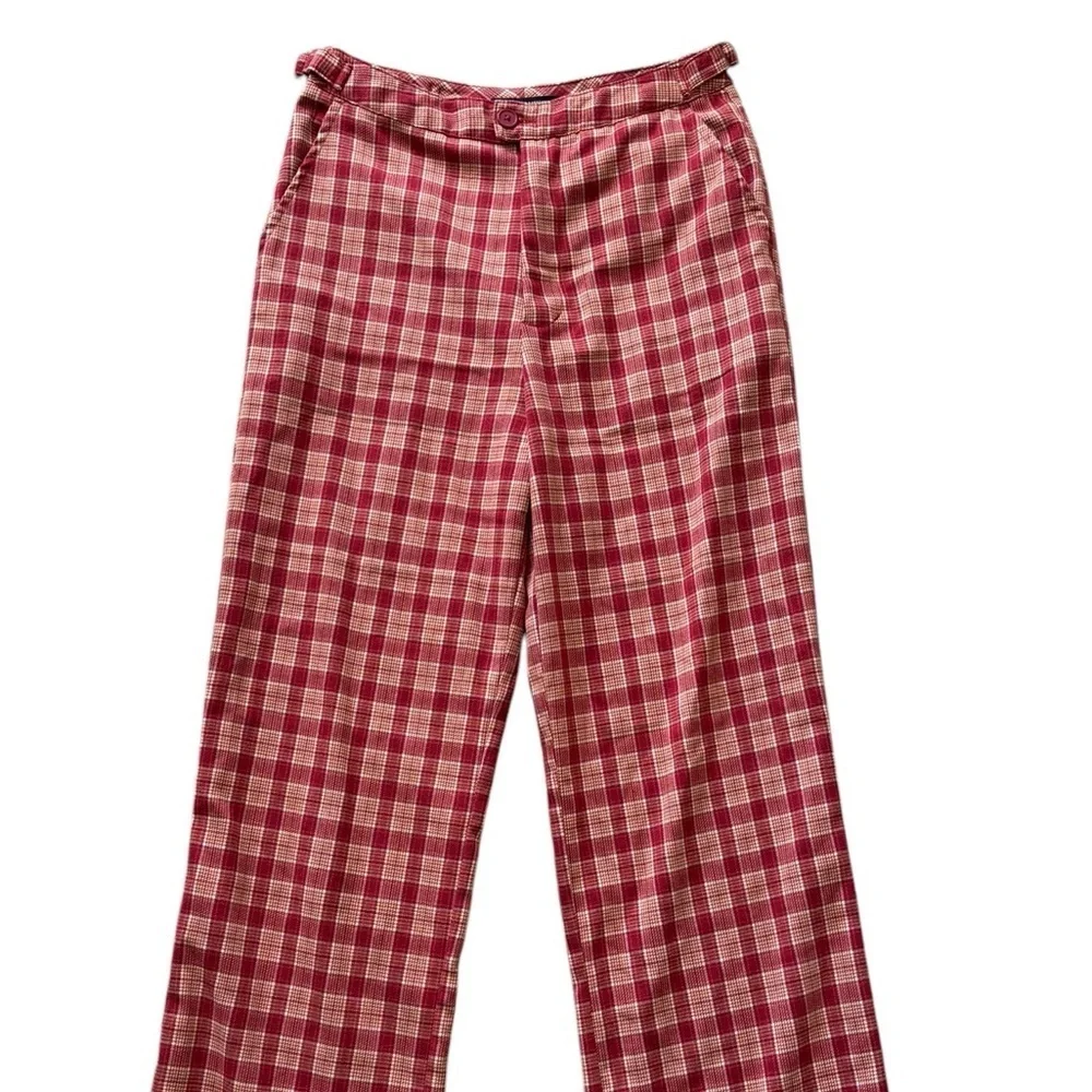 Brandy Melville Women's Red Orange Valentina Plaid Pants One Size